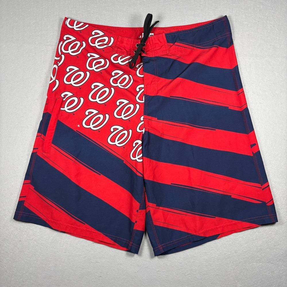 Washington Nationals Diagonal Flag Swim Boardshorts‎ FOCO Men's Size 38 Red MLB